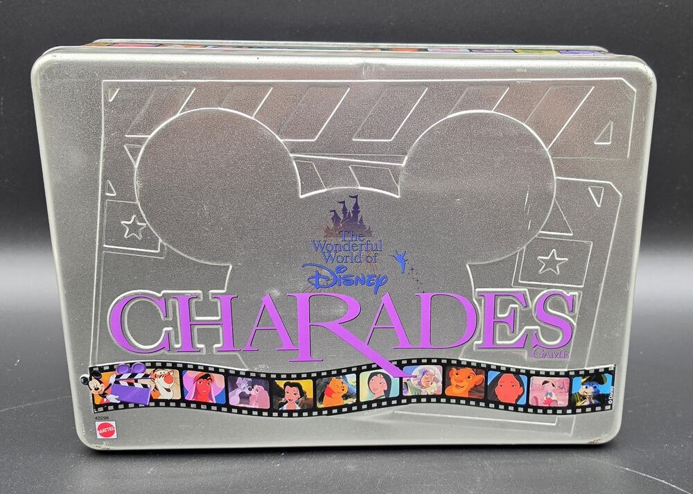 Vintage 1999 Disney Charades Board Game Mattel Metallic Tin Box Complete Set